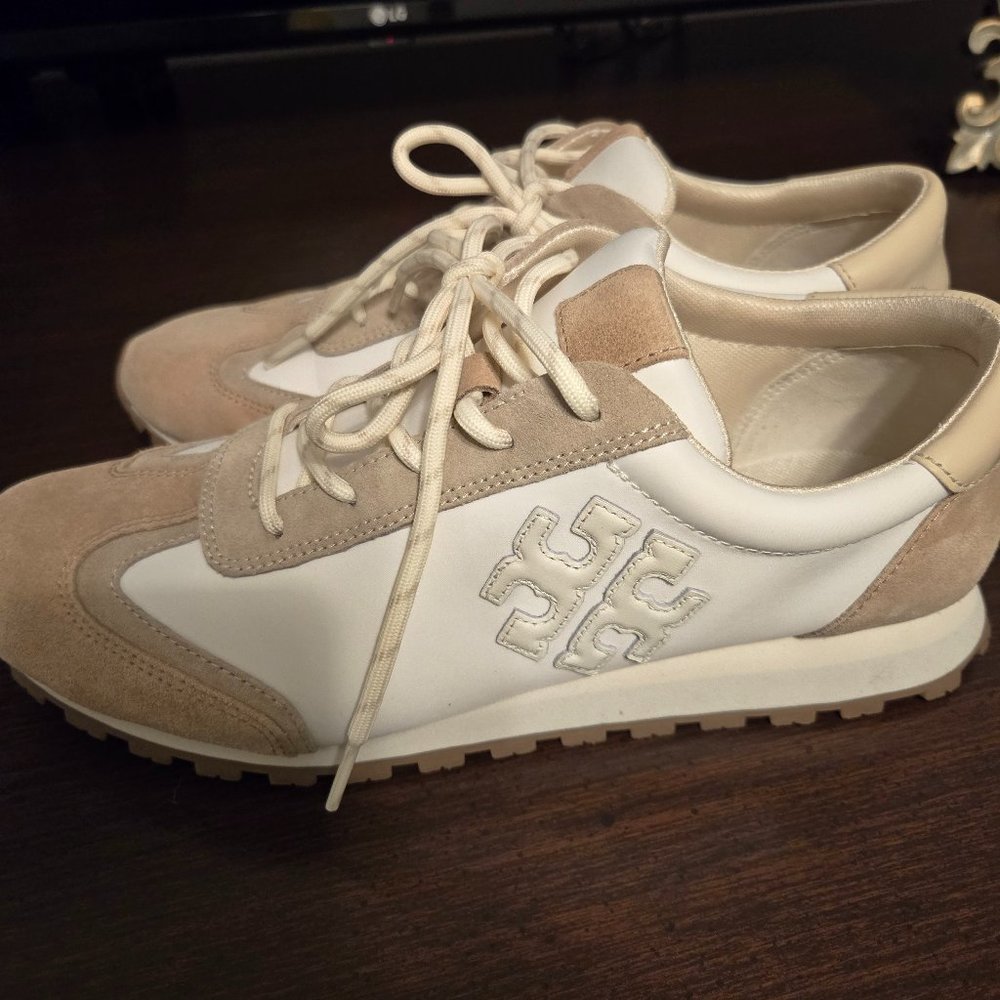 Tory Burch Suede Patchwork Sneakers (Tan/White)